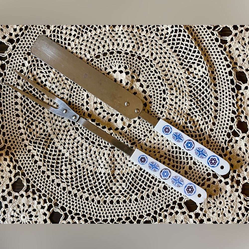 Vintage Ace USA Stainless Steel Utensils Floral Handles
